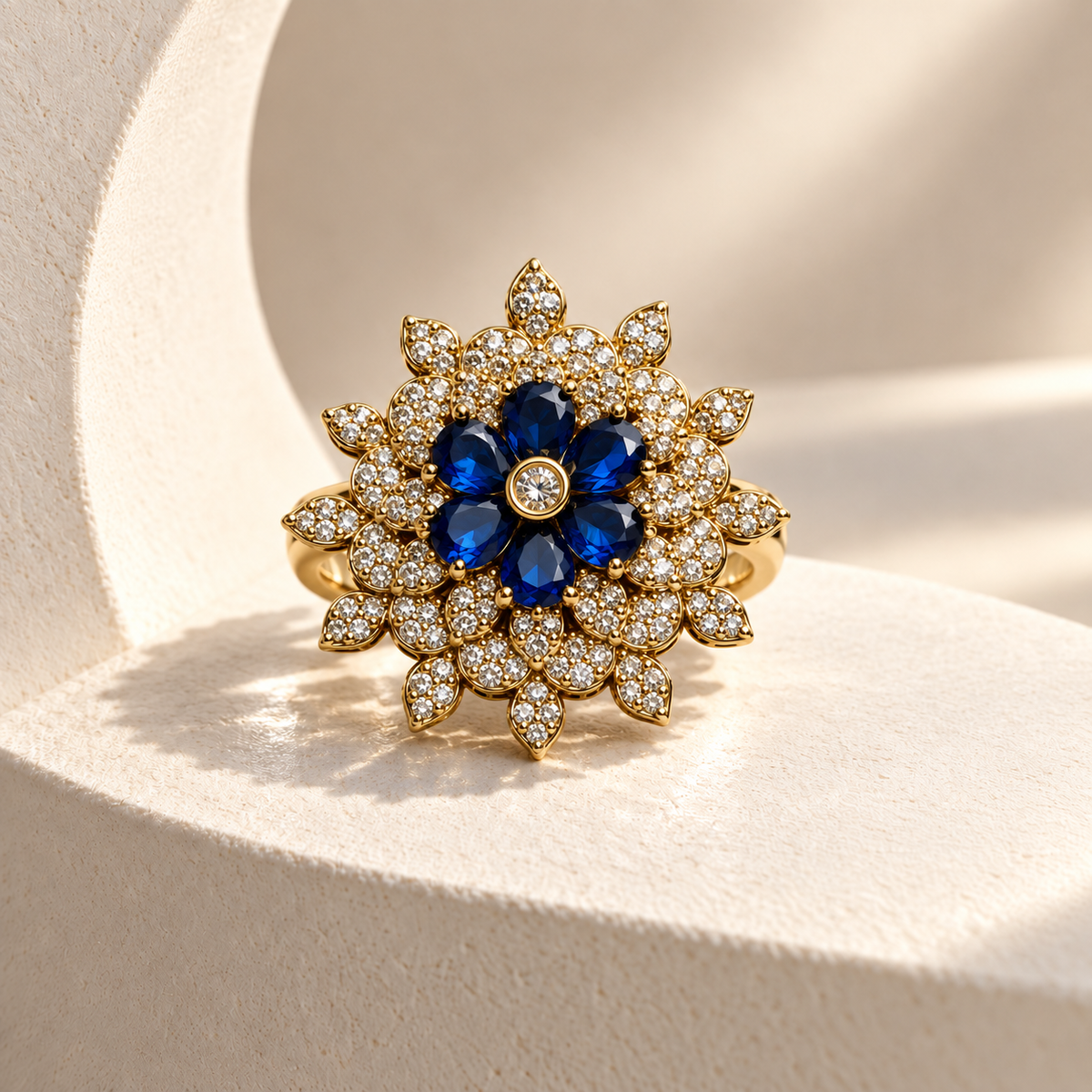 Layered Flower AD Stone Ring