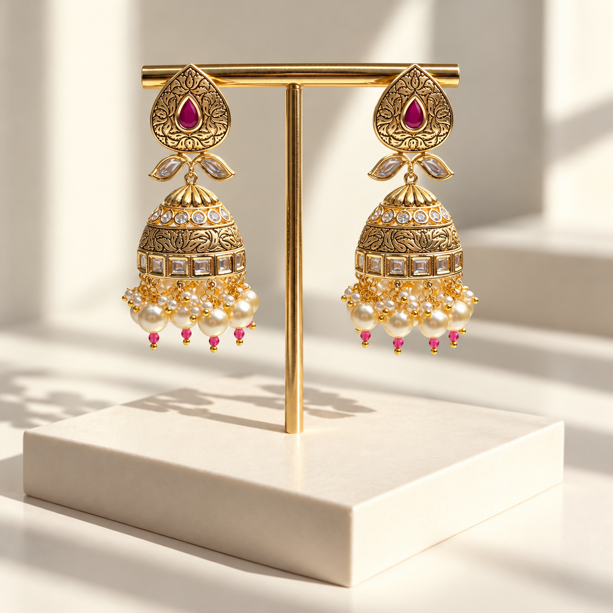 Classic Dome Pearl Jhumka Earrings