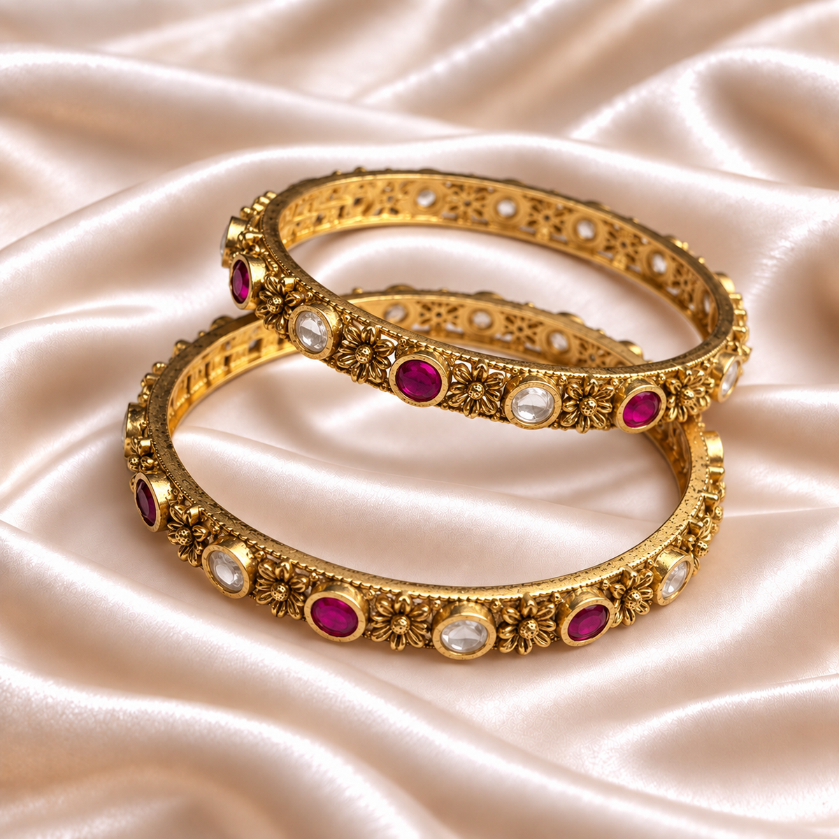 Rajwada Ruby White Floral Kada
