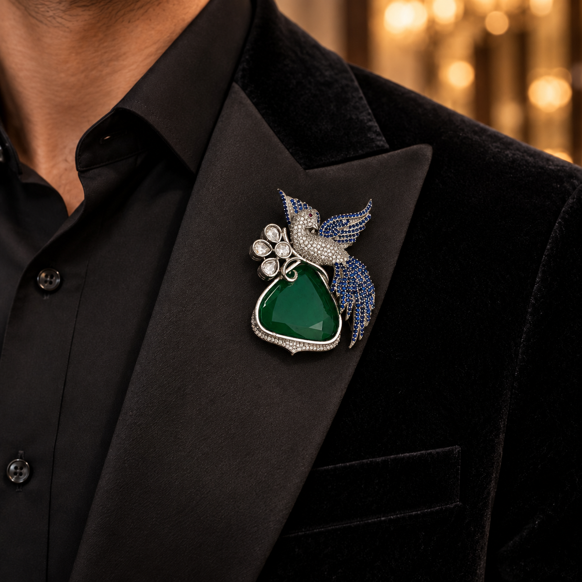 Peacock Green Stone Designer Brooch