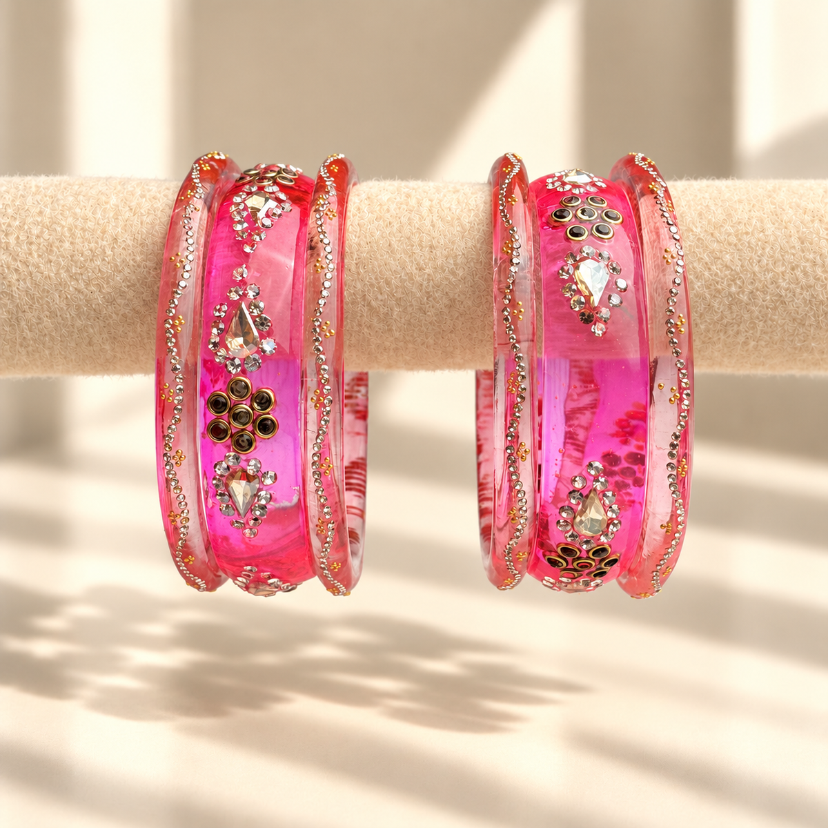 Drop Stone Short Glass Kada Bangle Set