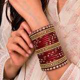 Kundan Square Drop Glass Bangle Set