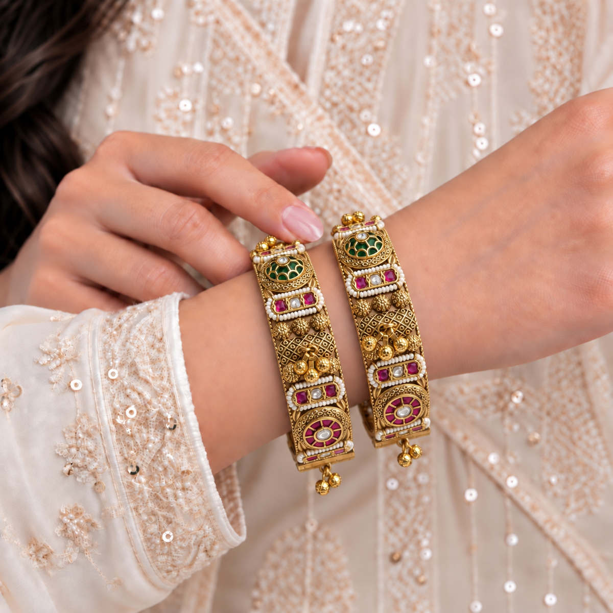 Rajwada Pearl & Beads with Stone Kada