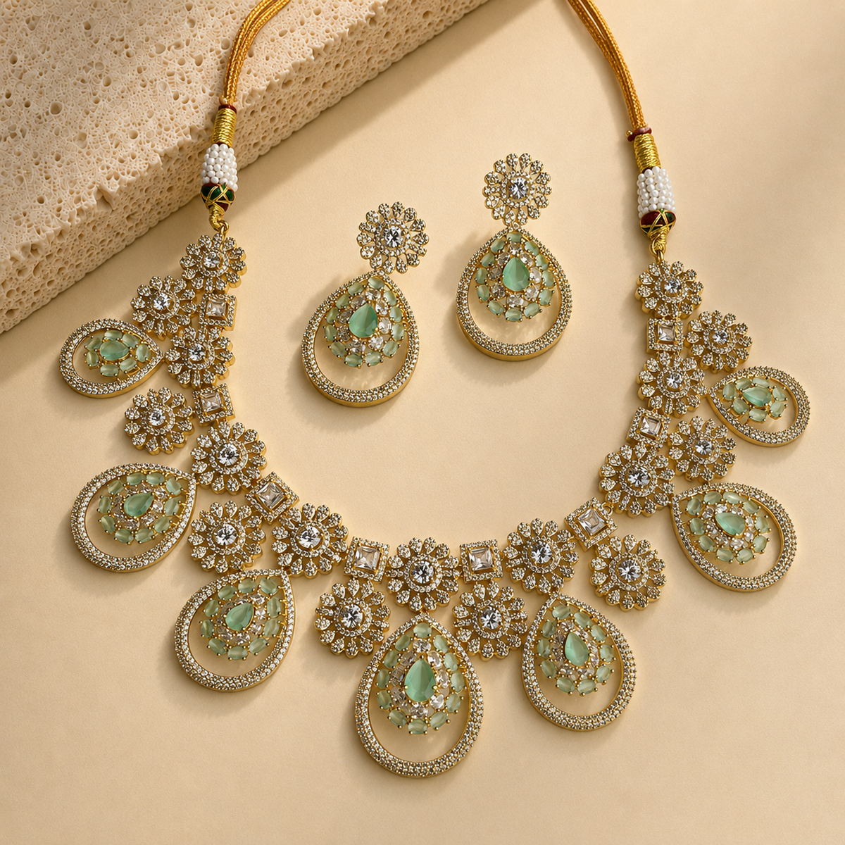 American Diamond Circular Pendant Necklace Set