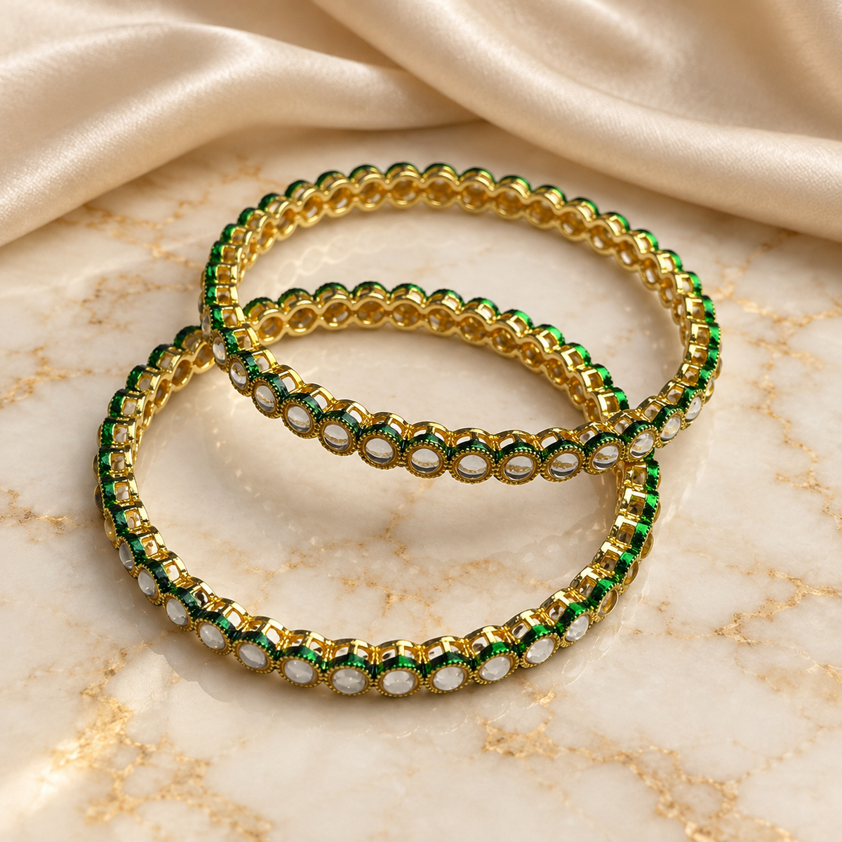 Round Kundan Stone Line Bangles