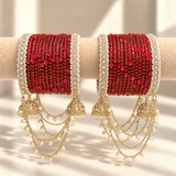 Pearl Jhula Chain Glass Bangle Set