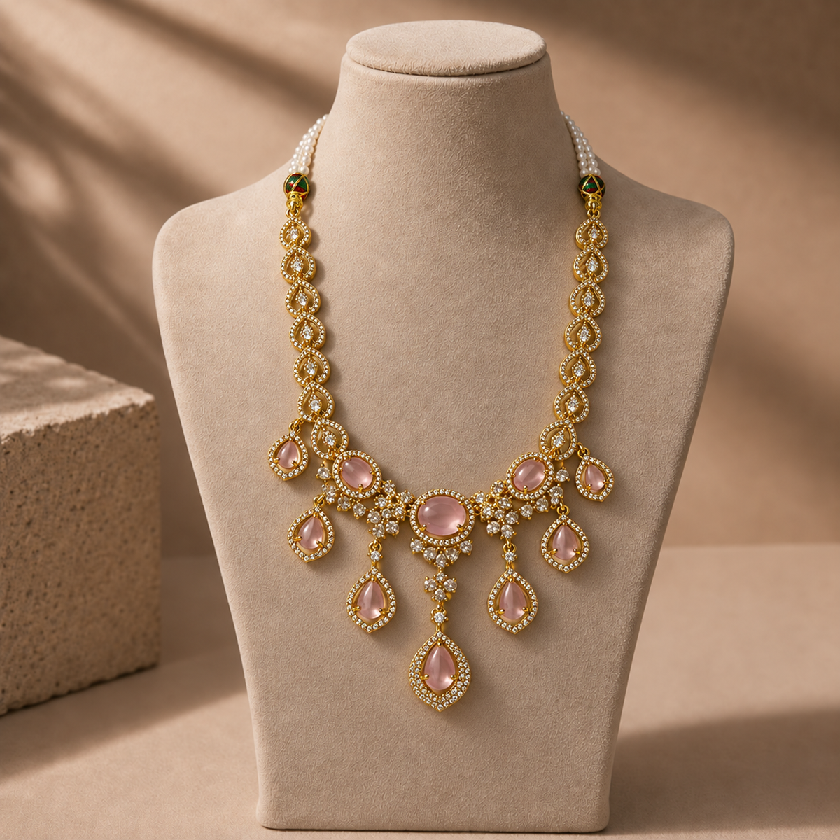 American Diamond Crystal Drop Necklace Set