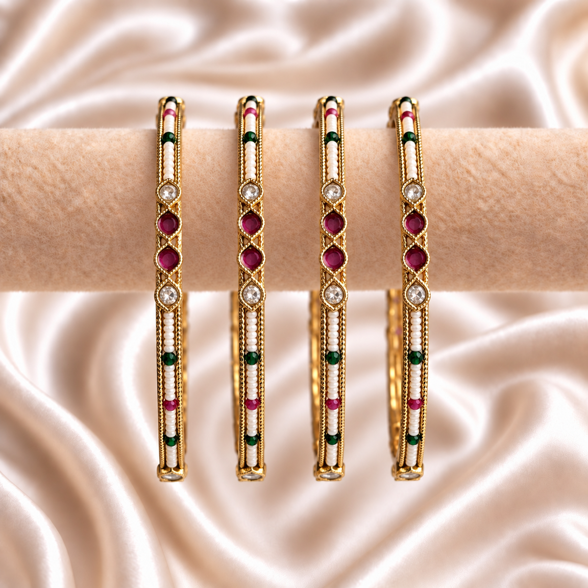 Rajwada Moti Border Round Ruby Stone Bangles