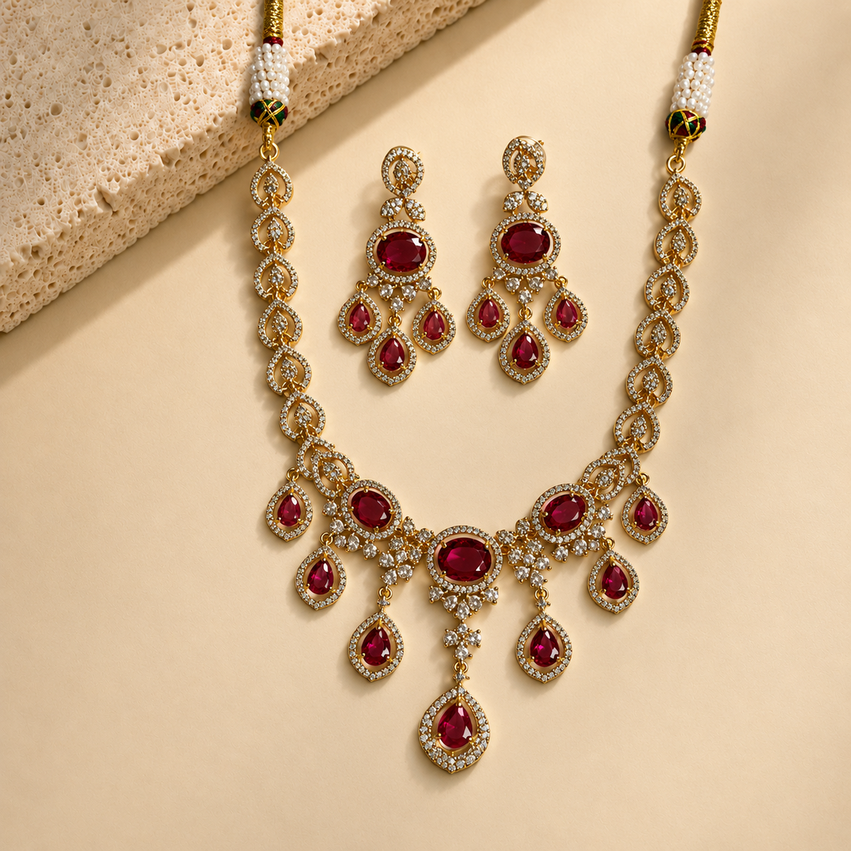 American Diamond Crystal Drop Necklace Set