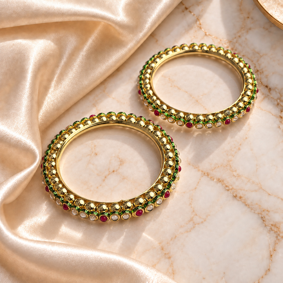 Twin Tone Round Kundan Stone Bangles