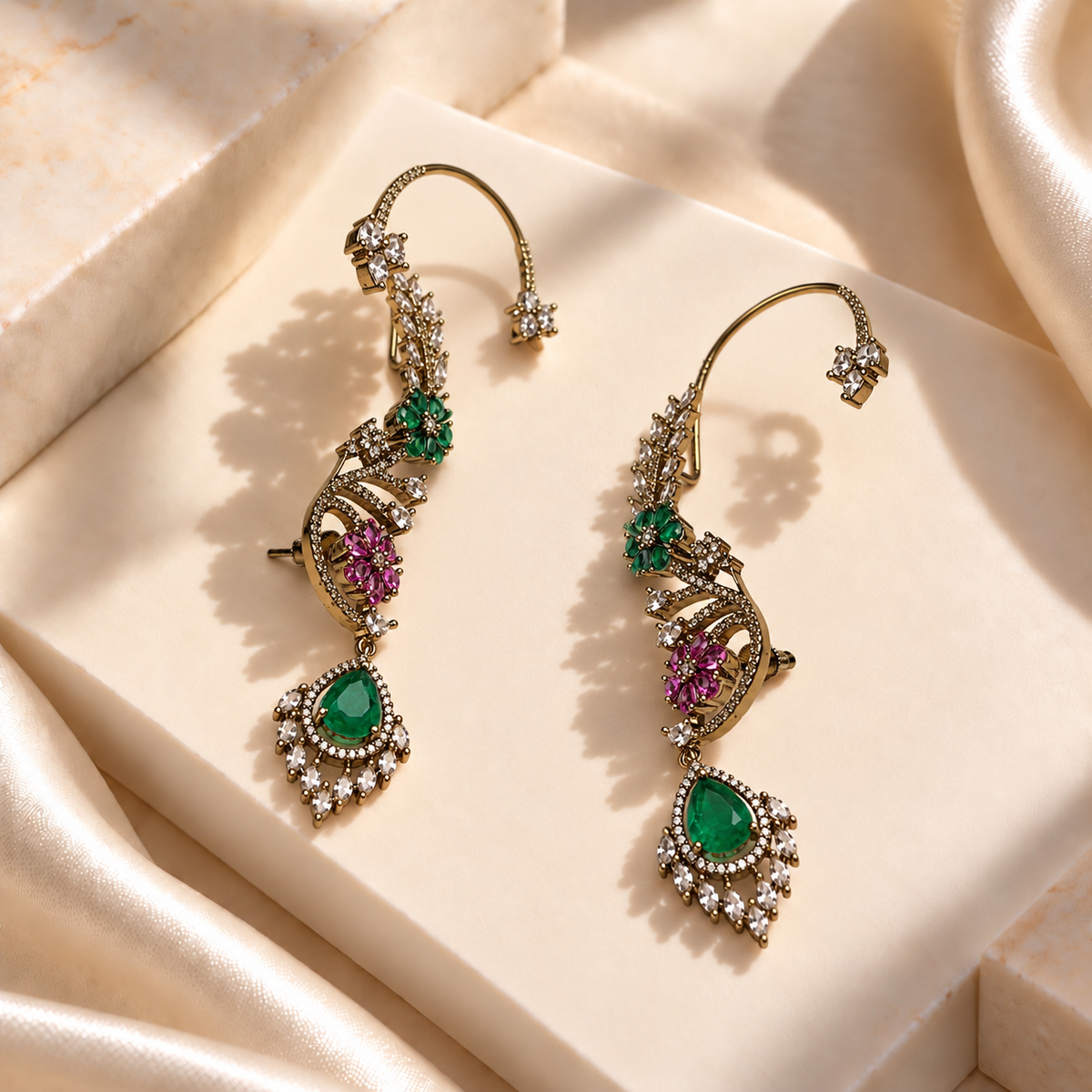 Leaf and Blossom Drop Earrings