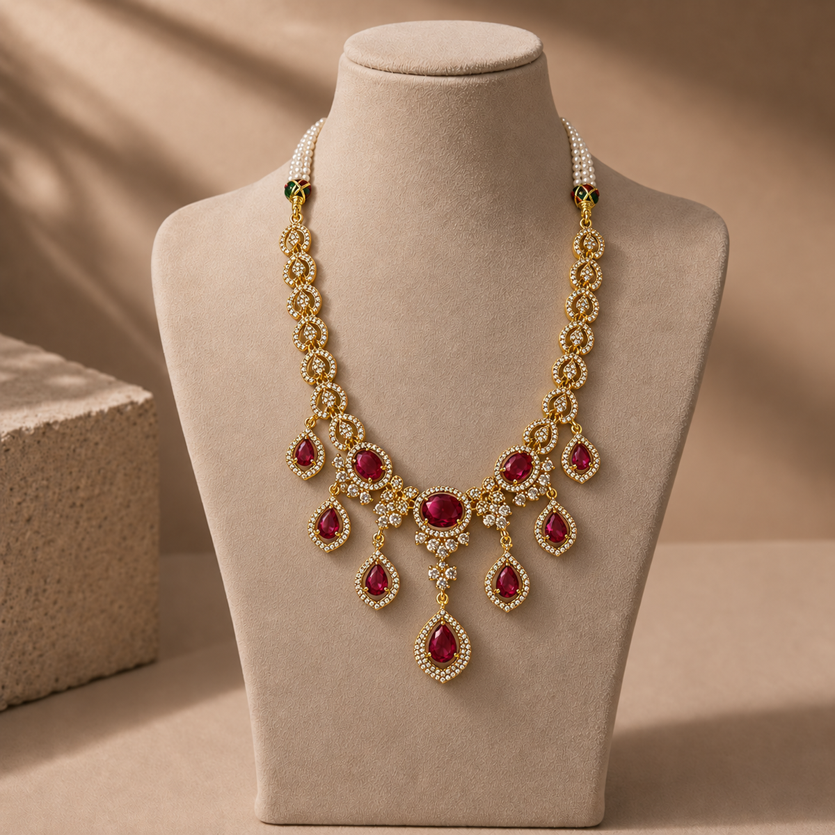 American Diamond Crystal Drop Necklace Set