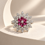 Layered Flower AD Stone Ring
