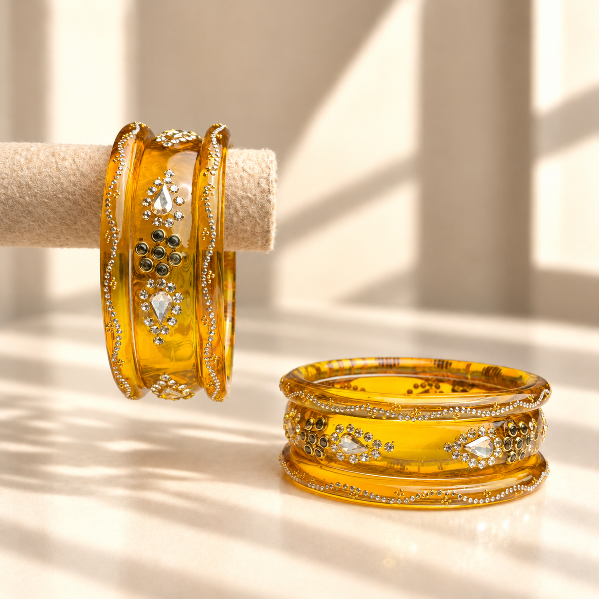 Drop Stone Short Glass Kada Bangle Set