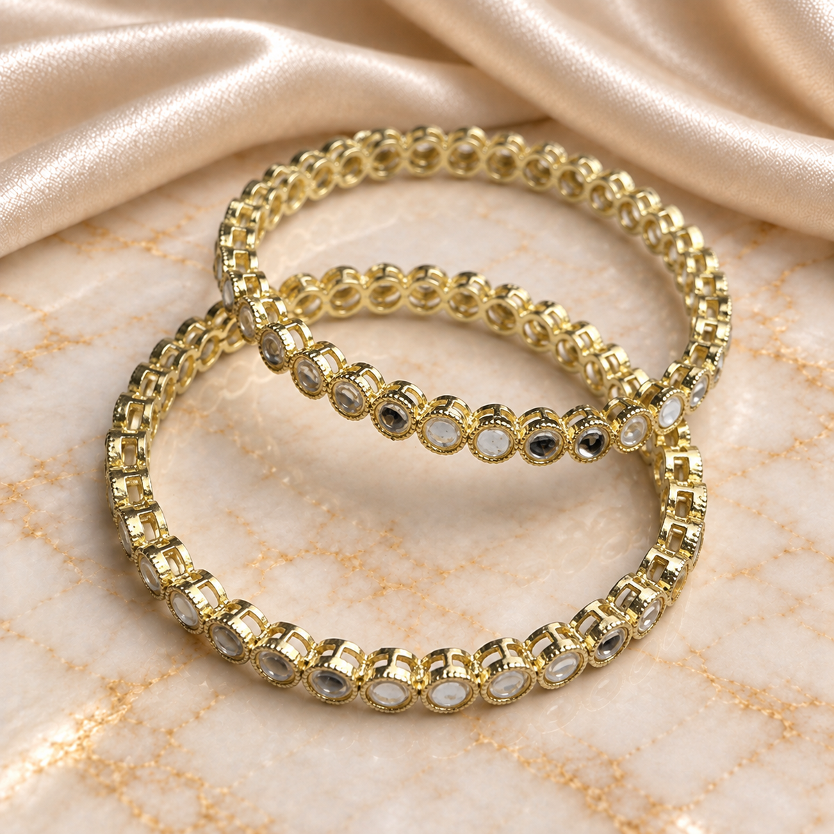 Round Kundan Stone Line Bangles