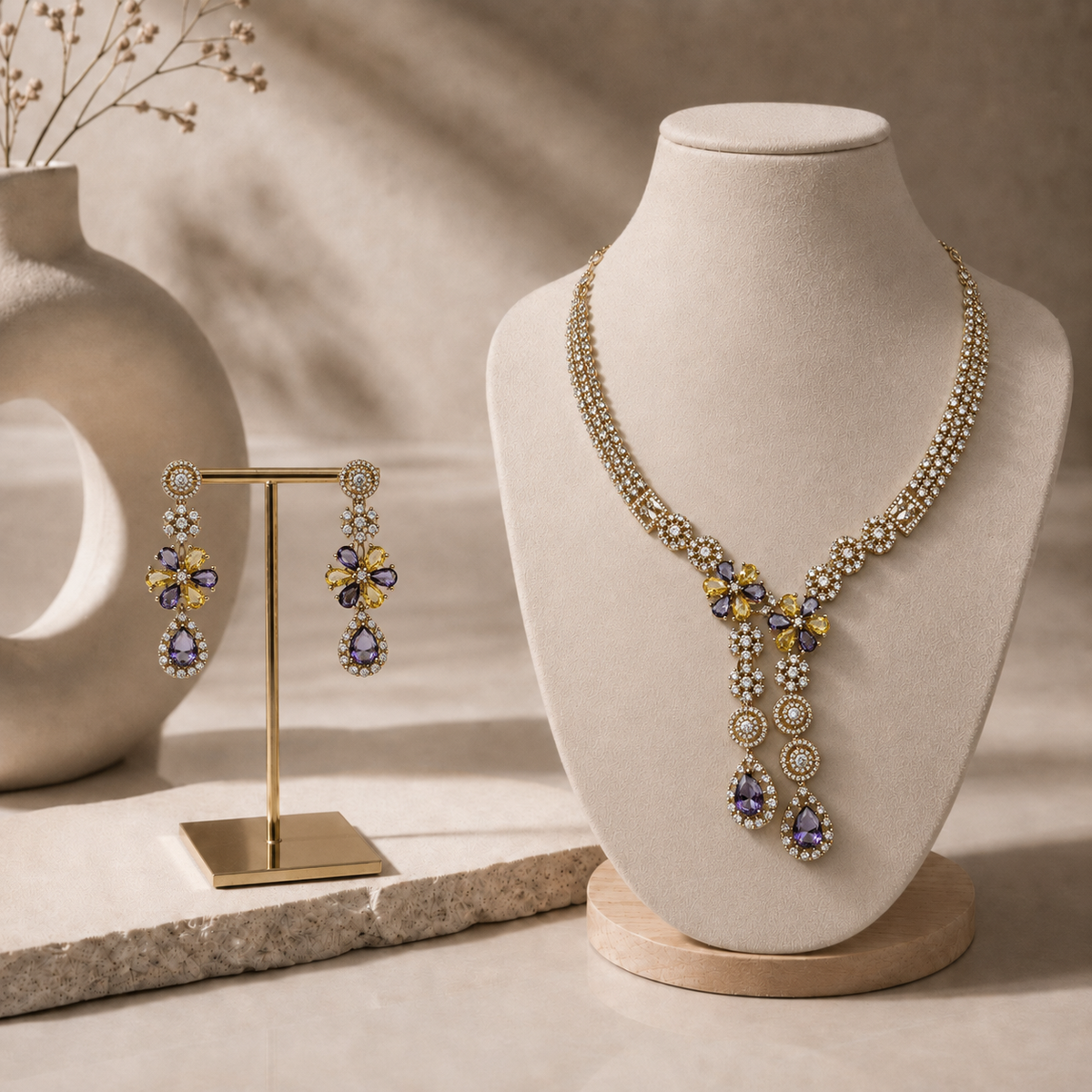 Twin Drop Motif Jewellery Set