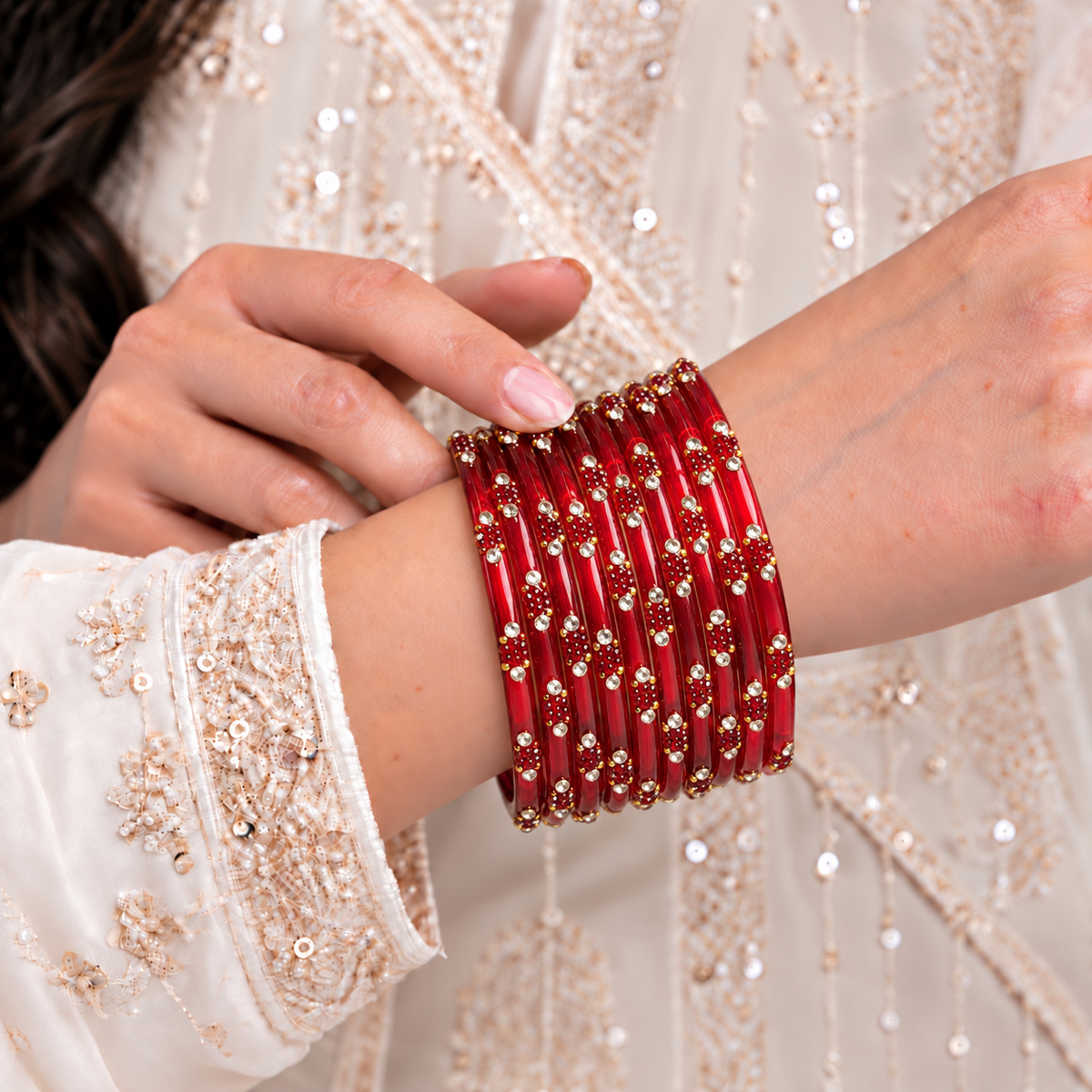 Dotted Stone Glass Bangle