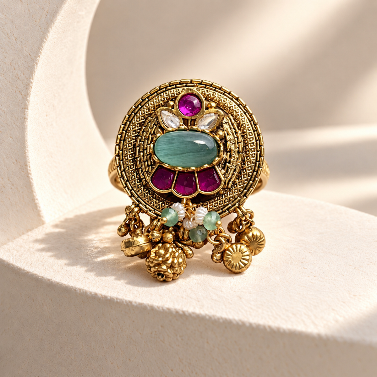 Round Motif Drop Charm Ring