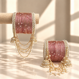 Pearl Jhula Chain Glass Bangle Set