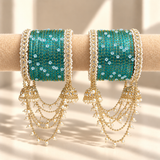 Pearl Jhula Chain Glass Bangle Set