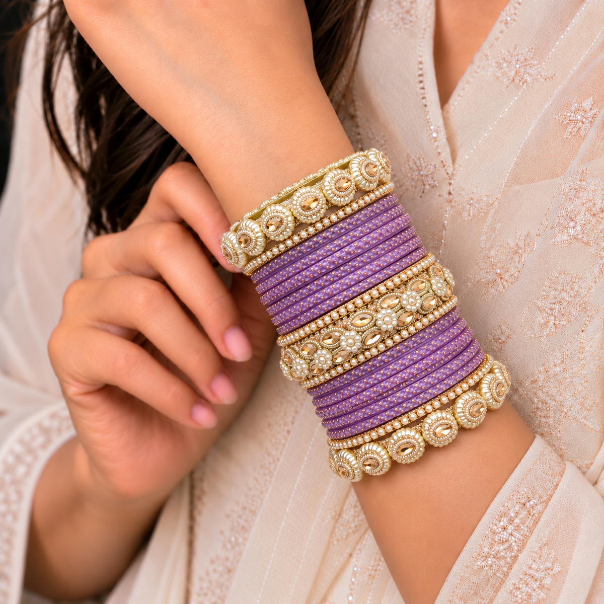 Drop Border Glass Bangle Set