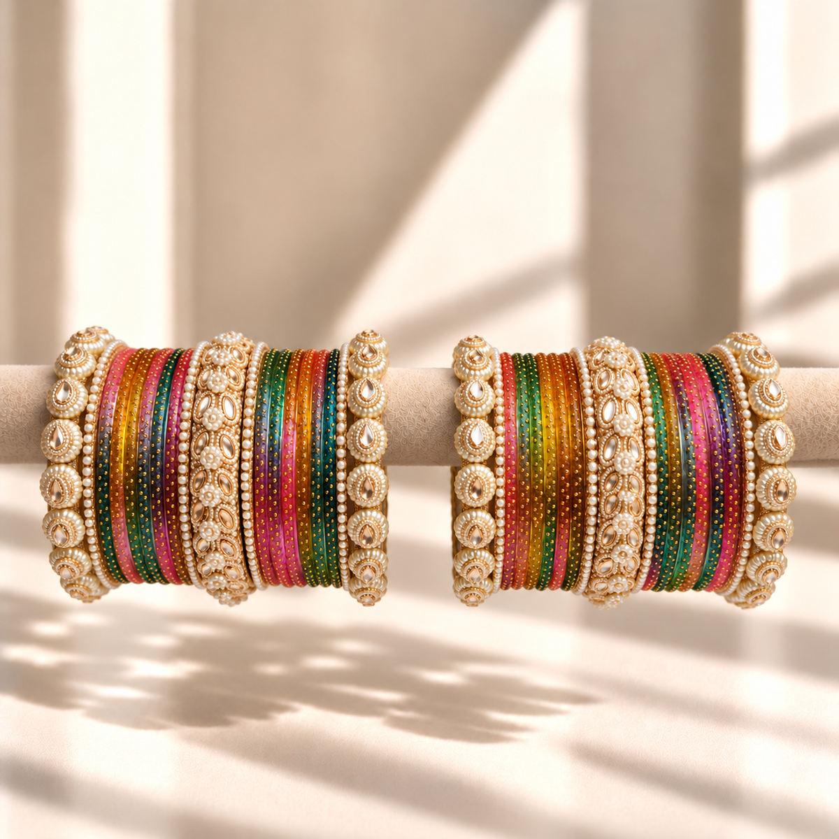 Drop Border Glass Bangle Set