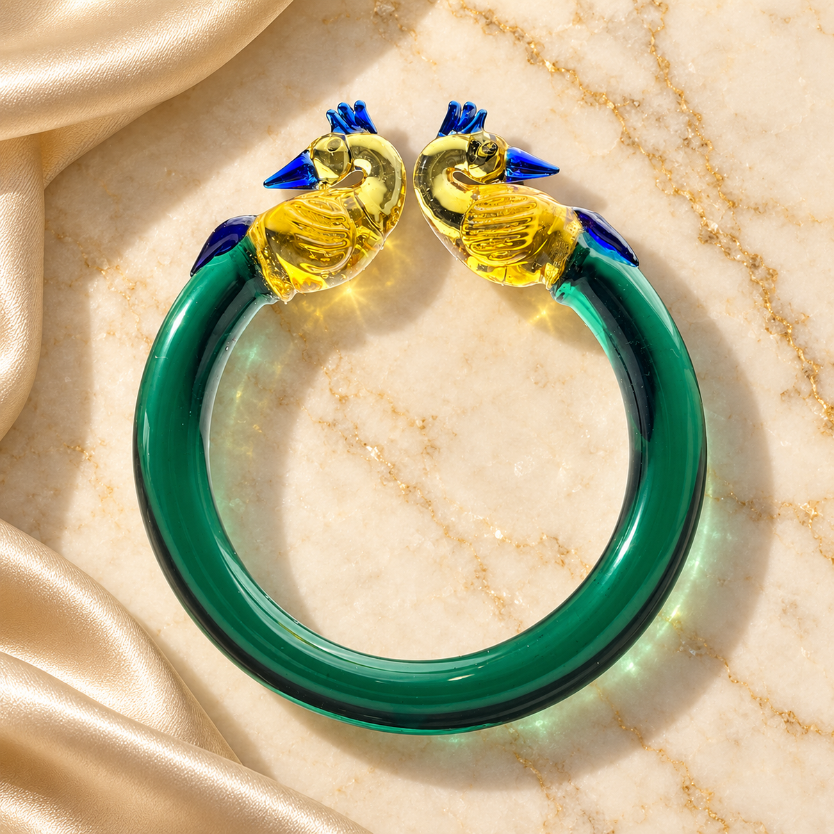 Royal Peacock Design Glass Kada