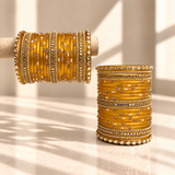 Kundan Square Drop Glass Bangle Set