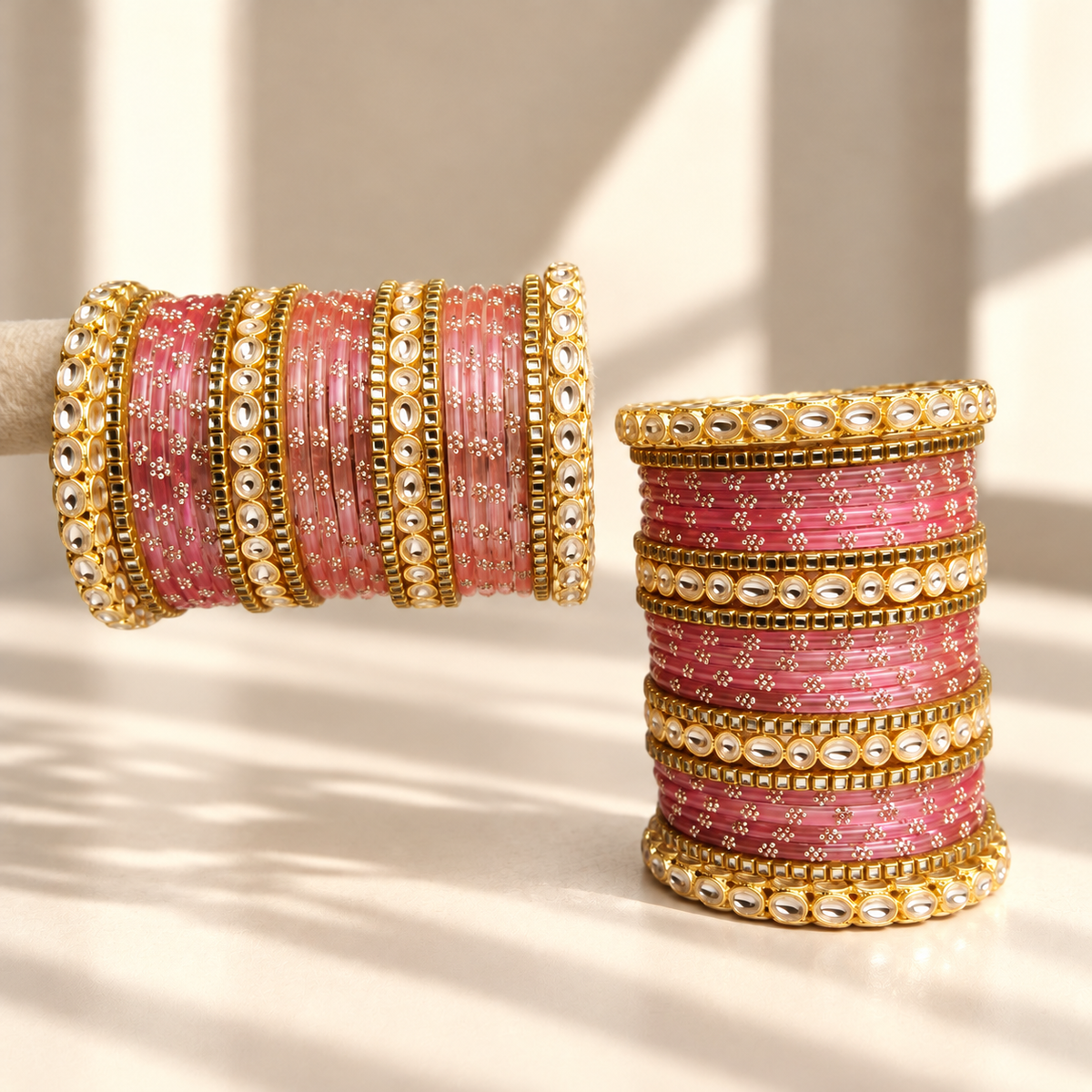 Floral Kundan Stone Bangle Set