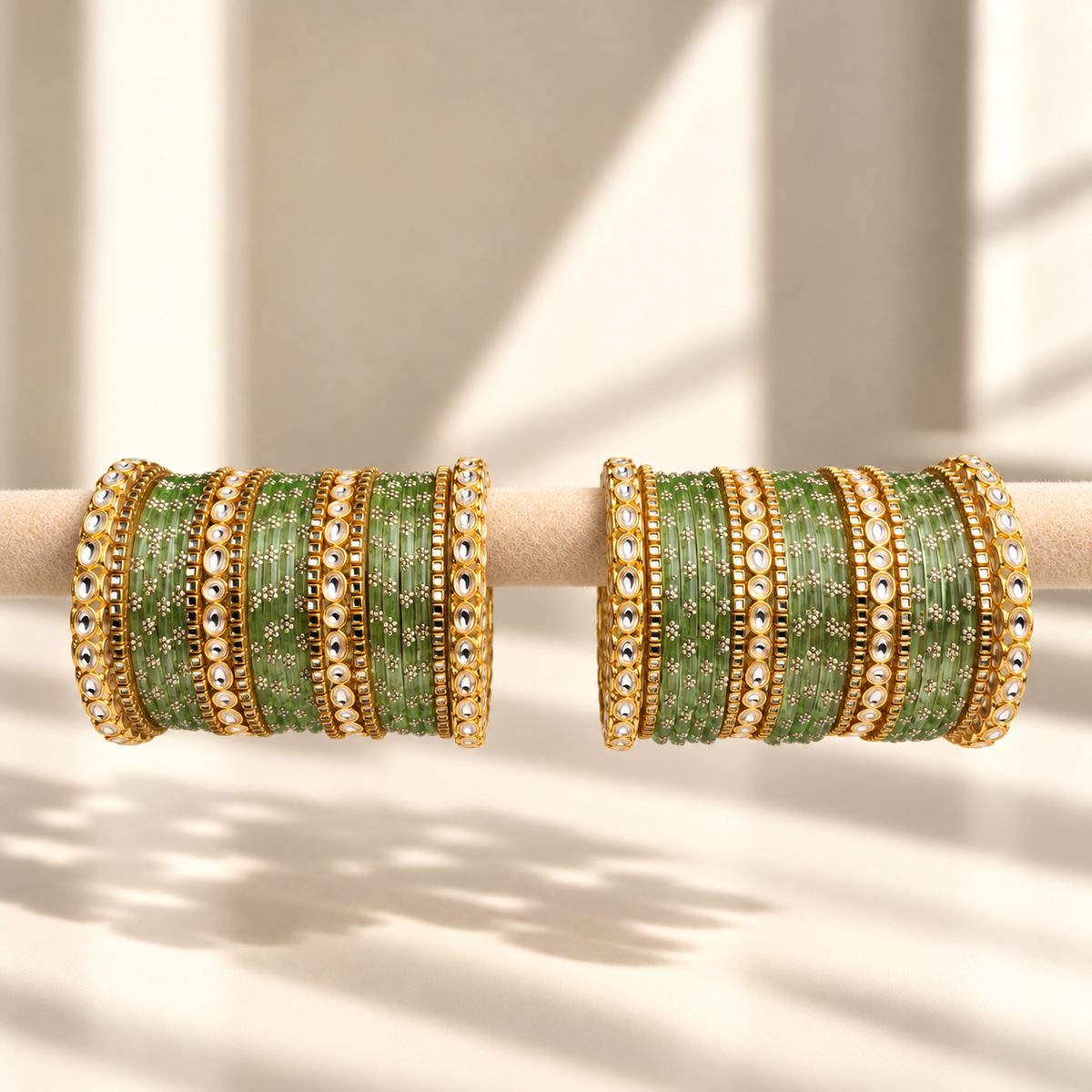 Floral Kundan Stone Bangle Set
