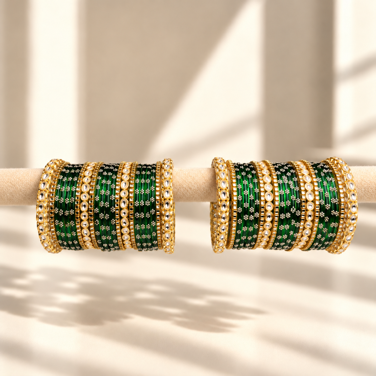 Floral Kundan Stone Bangle Set