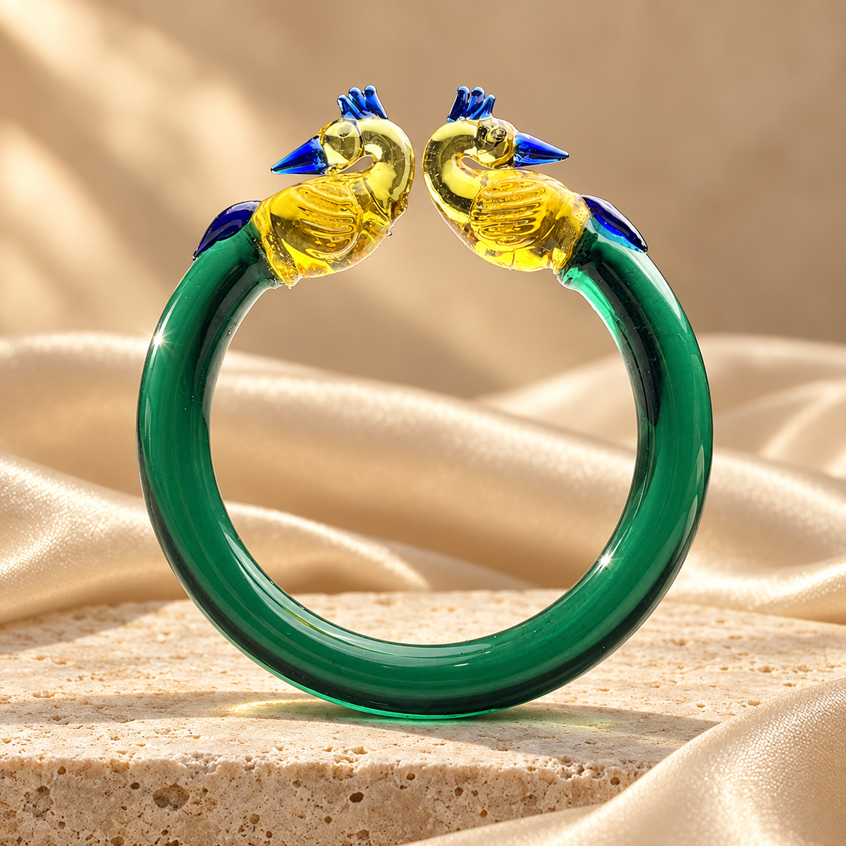 Royal Peacock Design Glass Kada