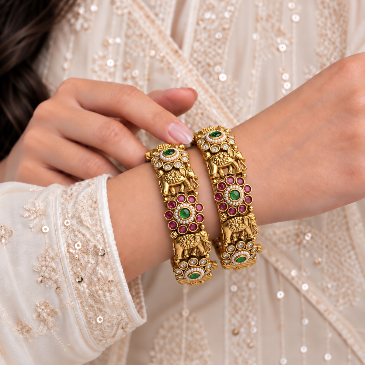 Rajwada Elephant & Floral Design Kada