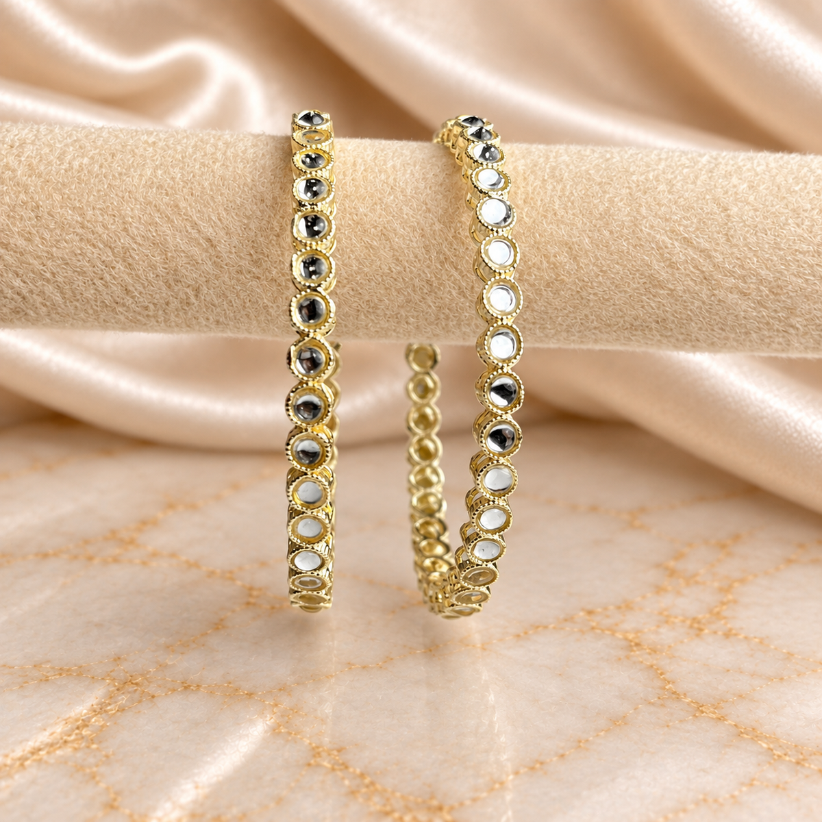 Round Kundan Stone Line Bangles
