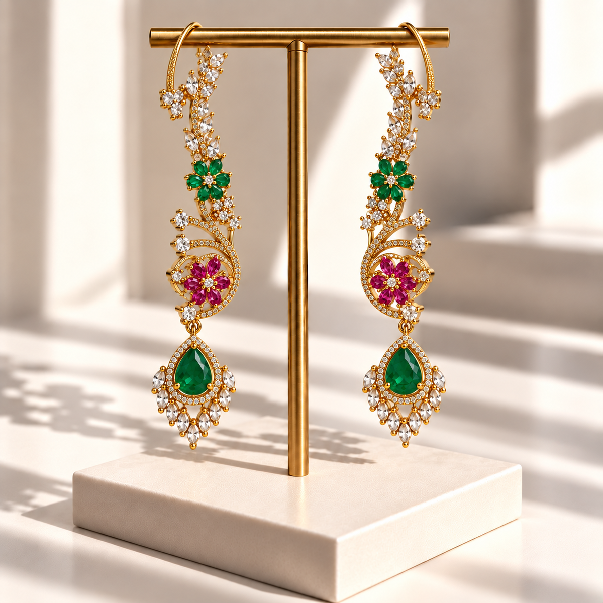 Leaf and Blossom Drop Earrings