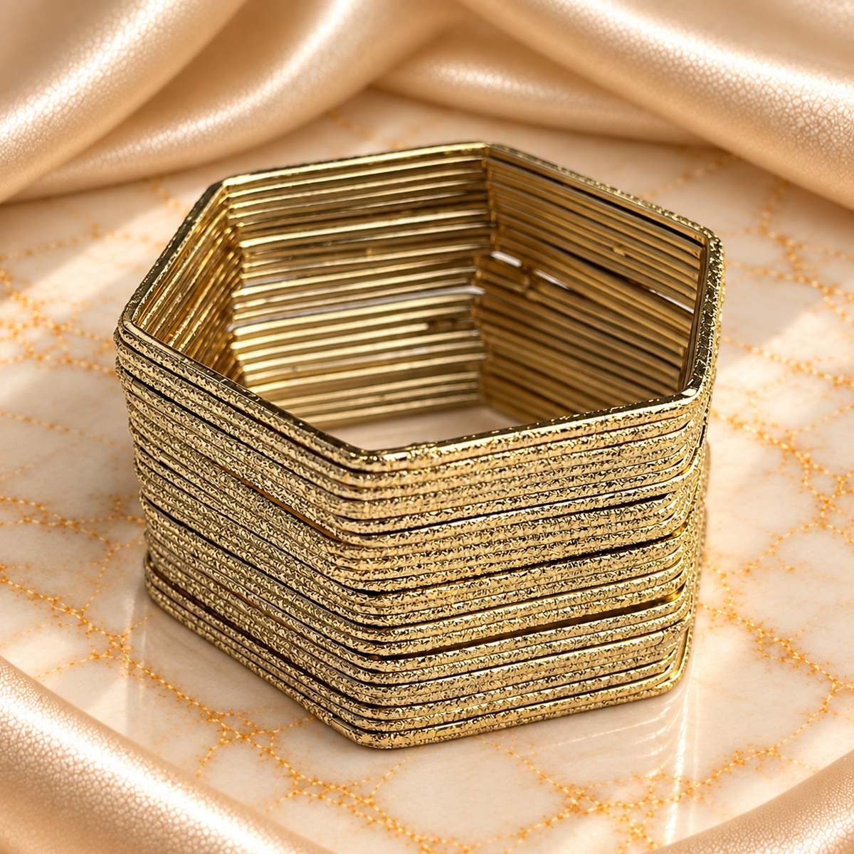 Hexagonal Textured Metal Bangles