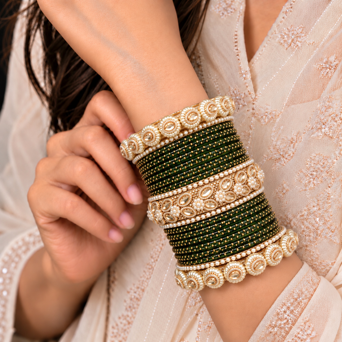Drop Border Glass Bangle Set
