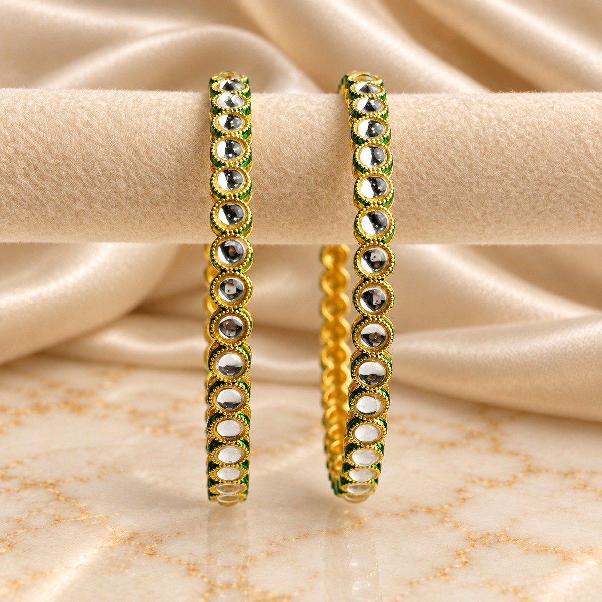 Round Kundan Stone Line Bangles