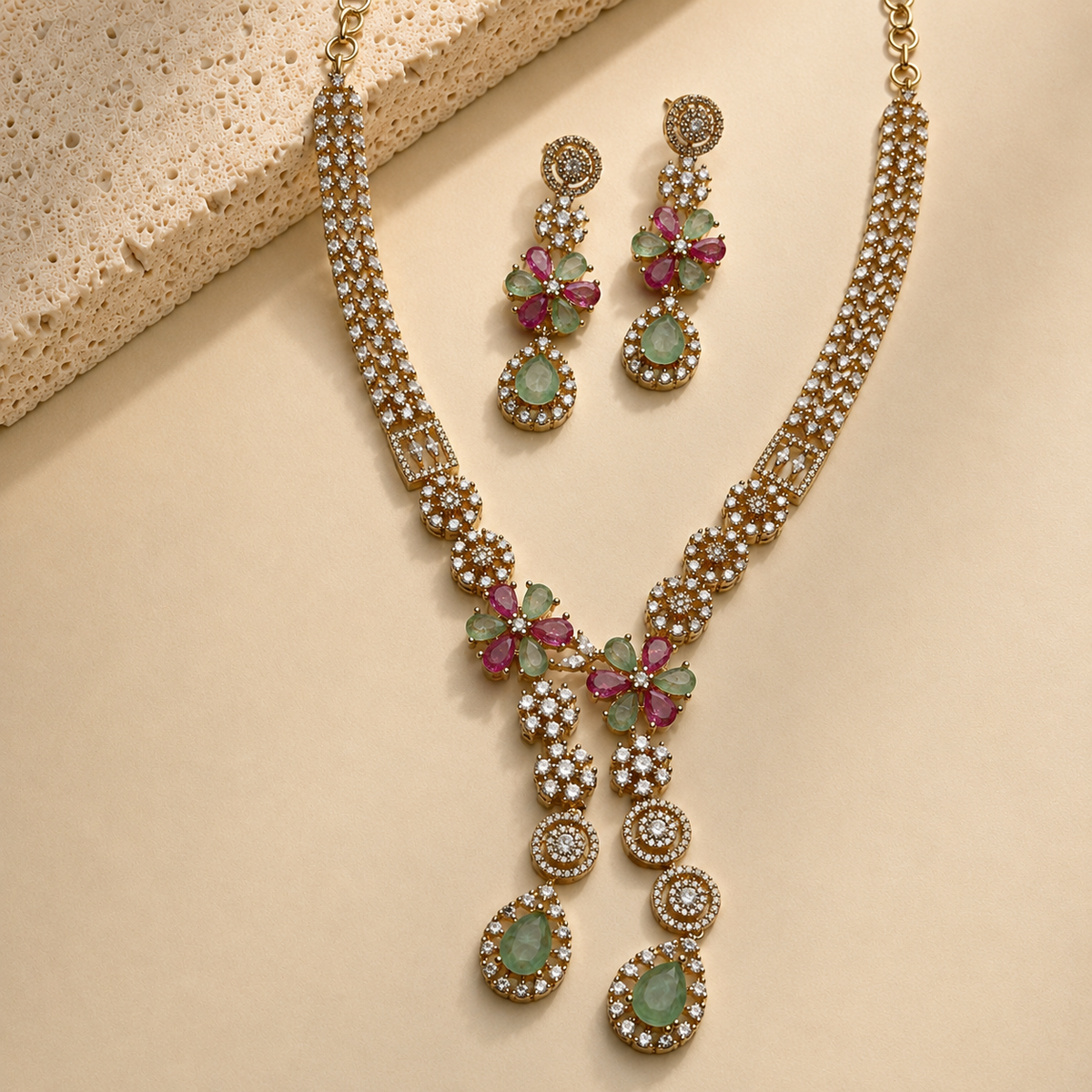 Twin Drop Motif Jewellery Set