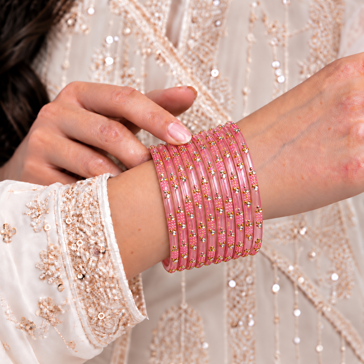 Dotted Stone Glass Bangle