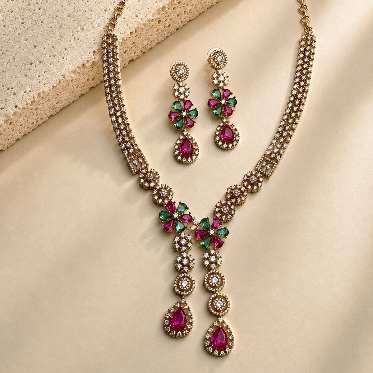 Twin Drop Motif Jewellery Set