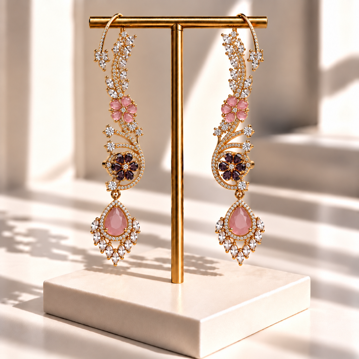Leaf and Blossom Drop Earrings