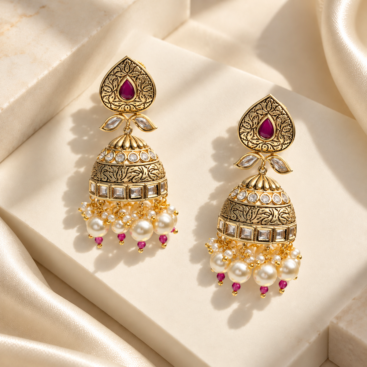 Classic Dome Pearl Jhumka Earrings
