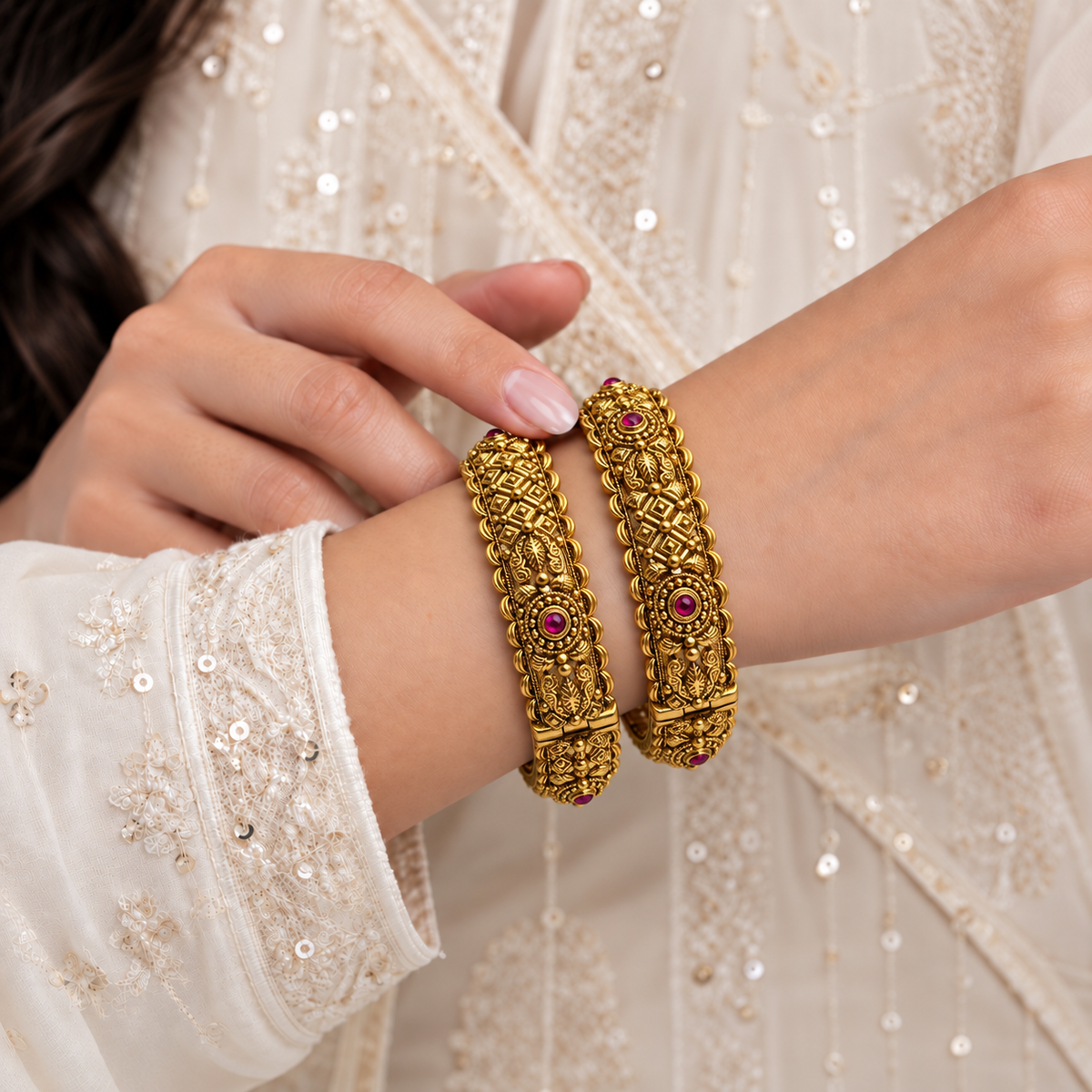 Rajwada Floral Antique Gold Openable Kada