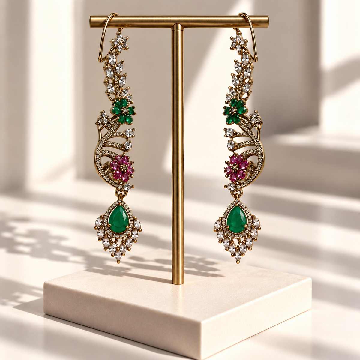 Leaf and Blossom Drop Earrings