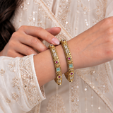 Square & Round Ruby-Mint stone Pearl Sleek Kada