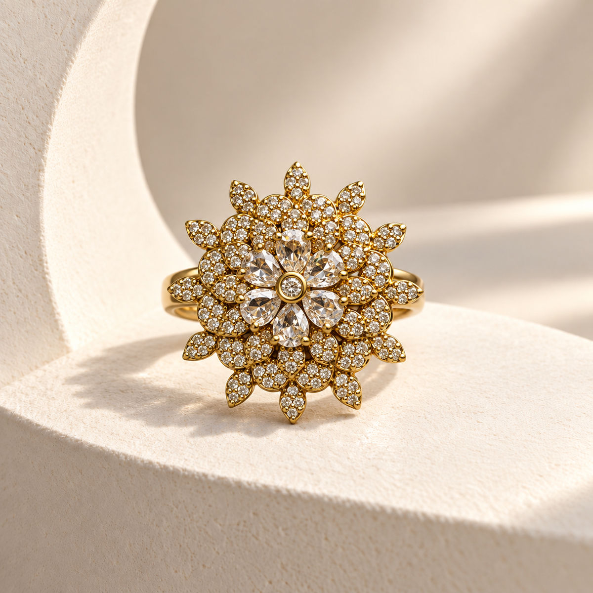 Layered Flower AD Stone Ring