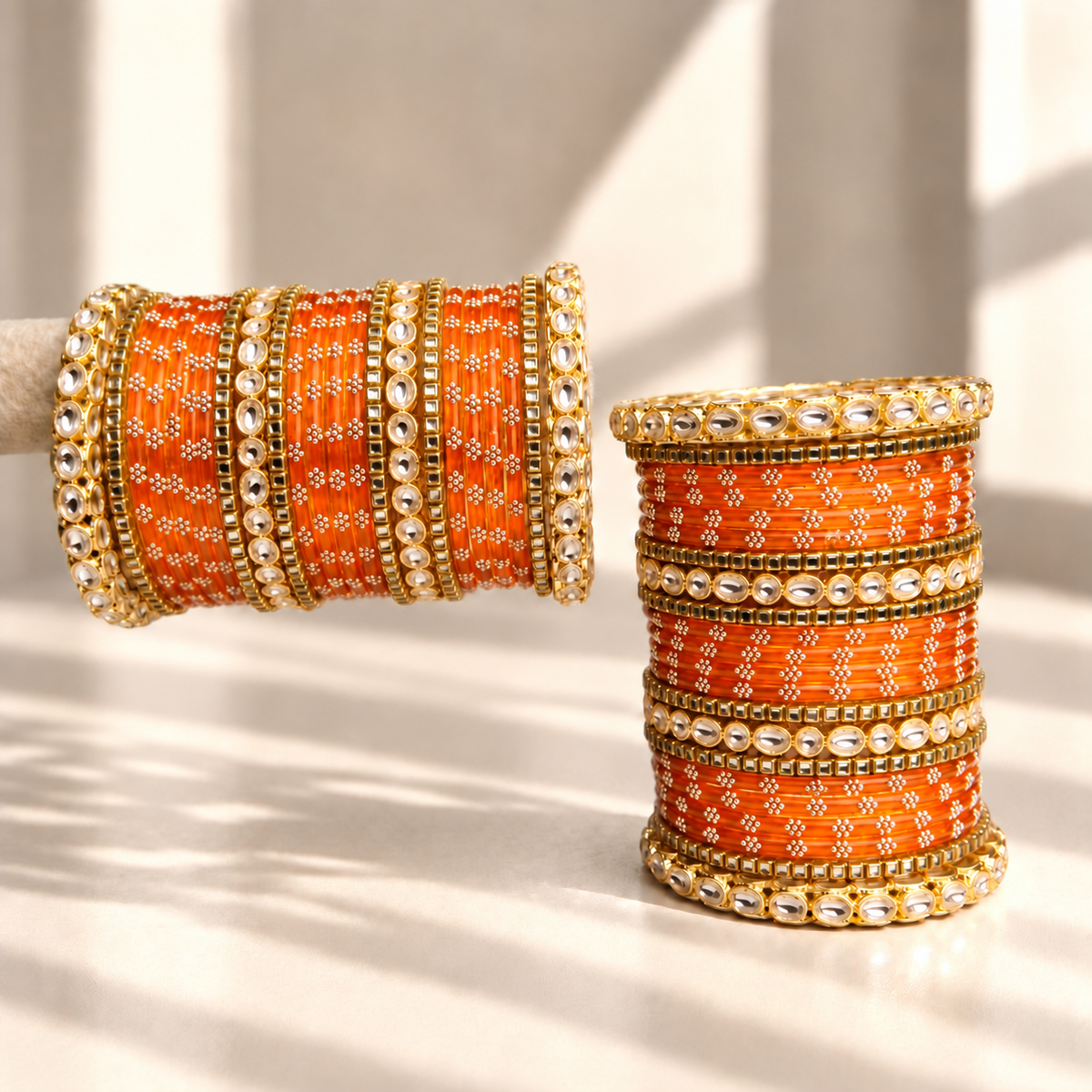 Floral Kundan Stone Bangle Set