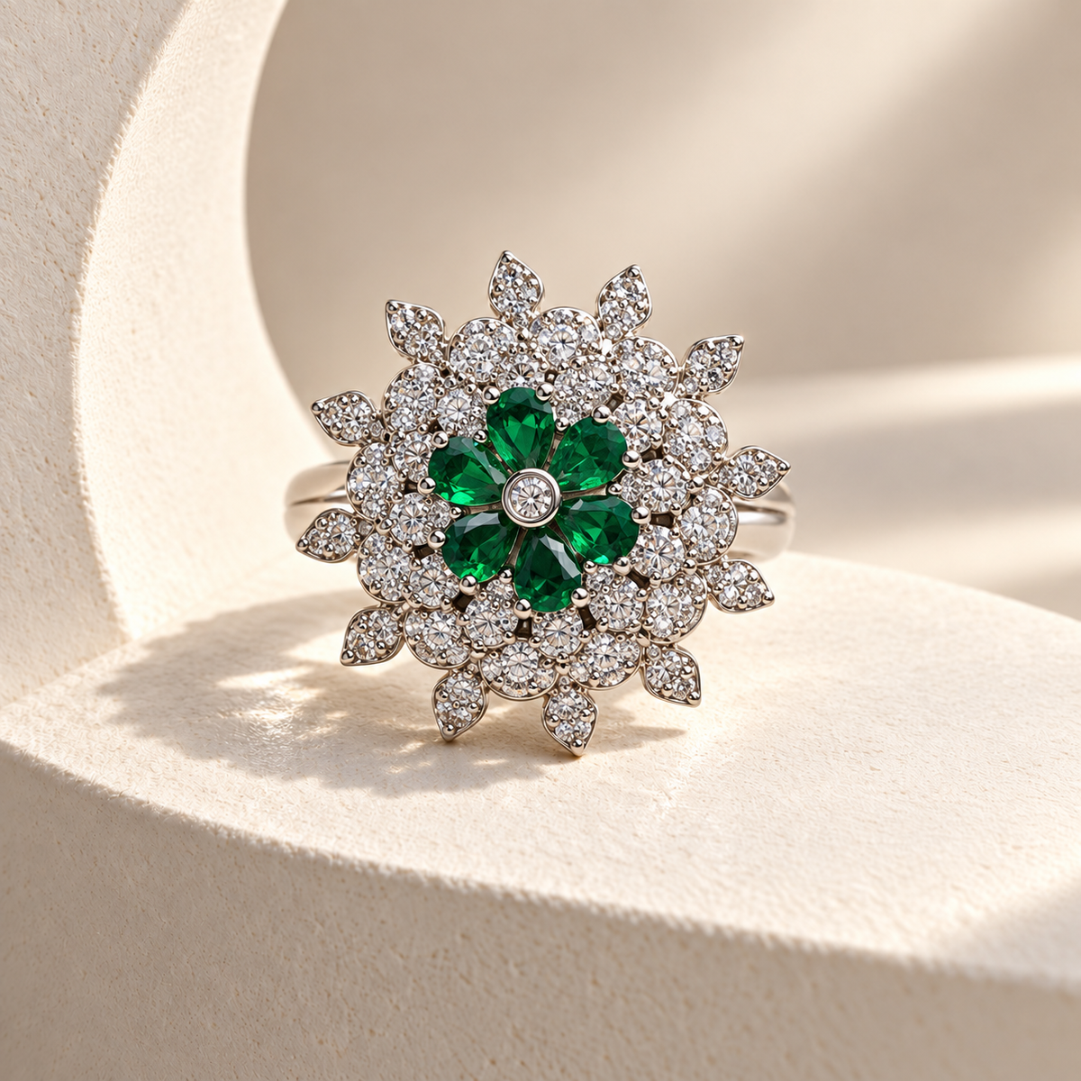 Layered Flower AD Stone Ring