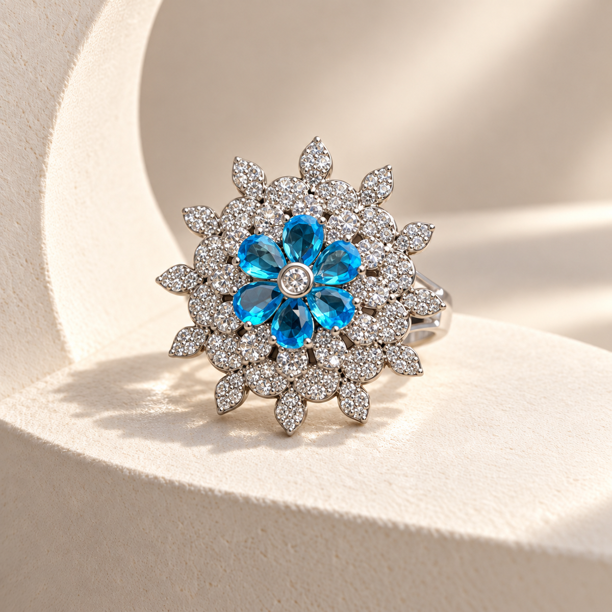 Layered Flower AD Stone Ring